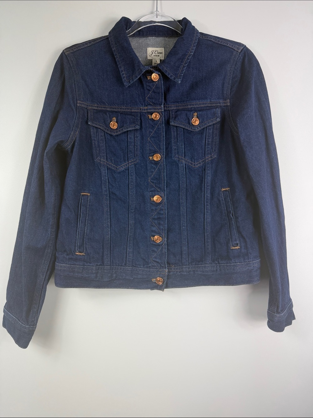 J.Crew Indigo Wash Denim Jacket Copper Button Classic Trucker Jacket S